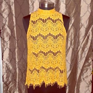 Golden yellow lace detail tank.